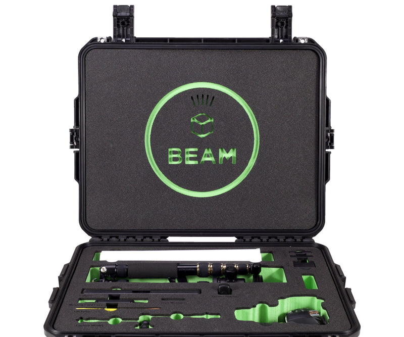 Case with a logo cut into the lid foam and a fitted camera kit