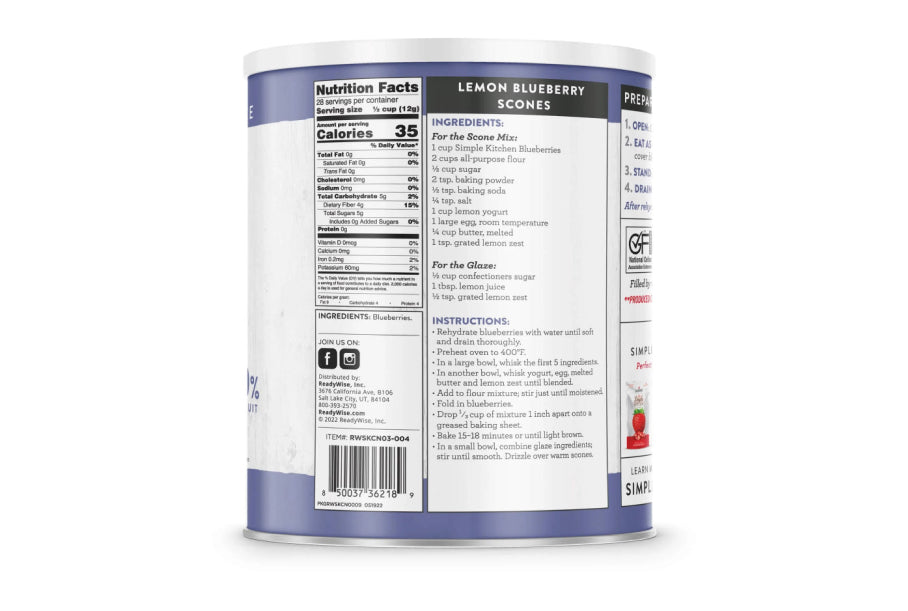 Readywise Simple Kitchen Freeze-Dried Whole Blueberries - 28 Serving Can