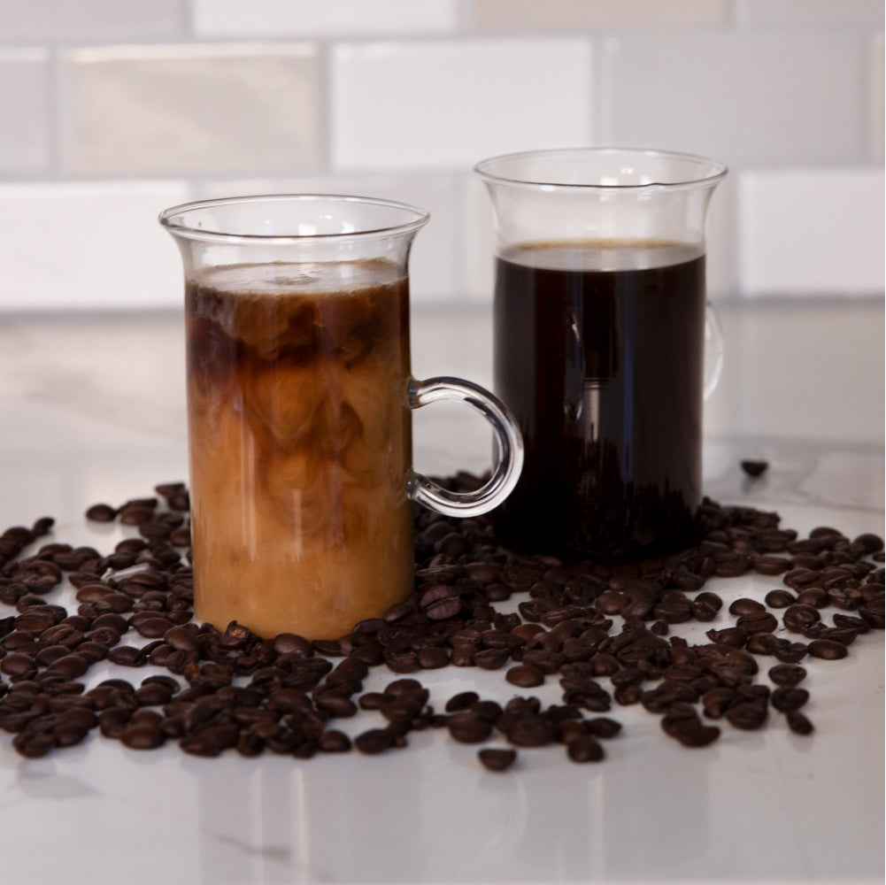 Freeze dried coffee in two carafes 