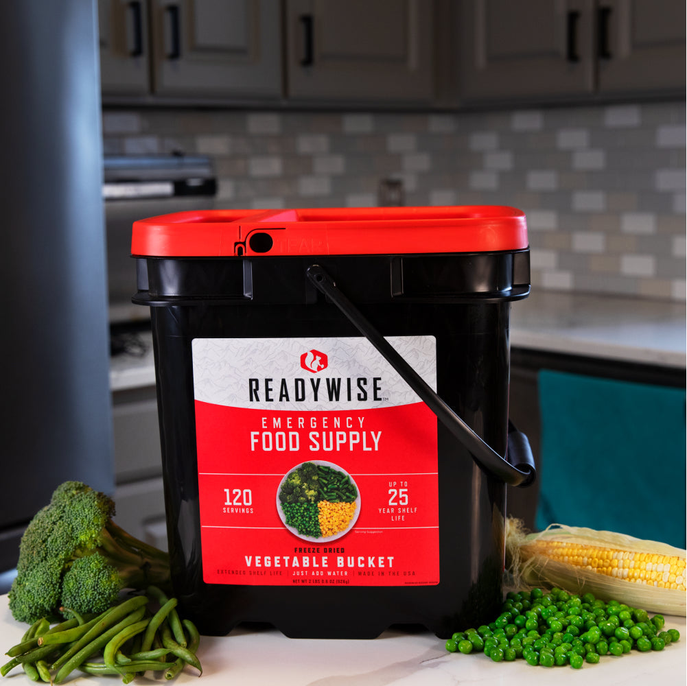120 serving freeze dried vegetable bucket from Readywise Emergency Food Supply
