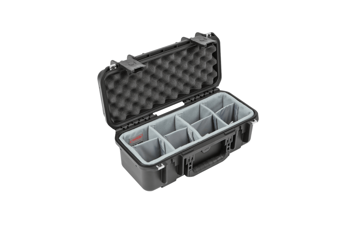 SKB iSeries 1706 Reel Case with Think Tank Padded Dividers 4.25&quot; Deep Opened Angle