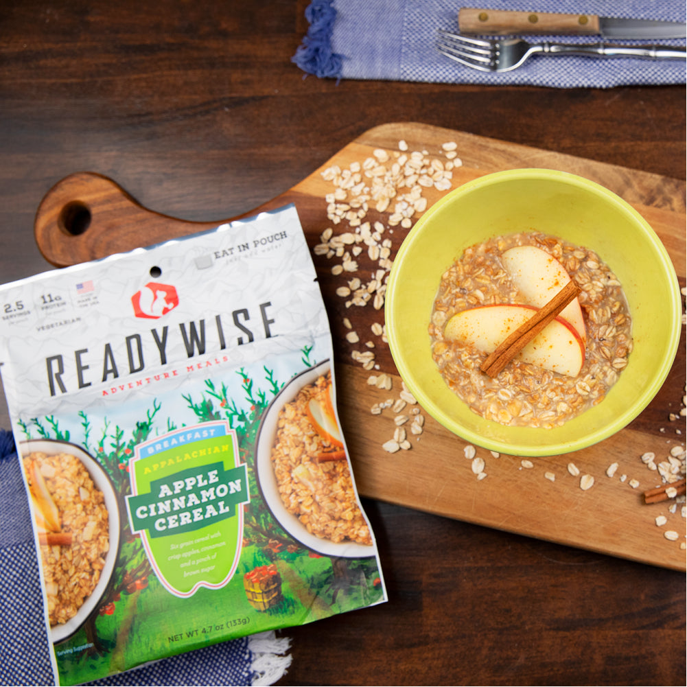 Readywise Apple Cinnamon Cereal Pouch prepared in a bowl