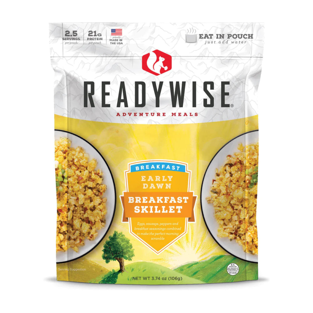 A single pouch of Readywise Breakfast Skillet meal