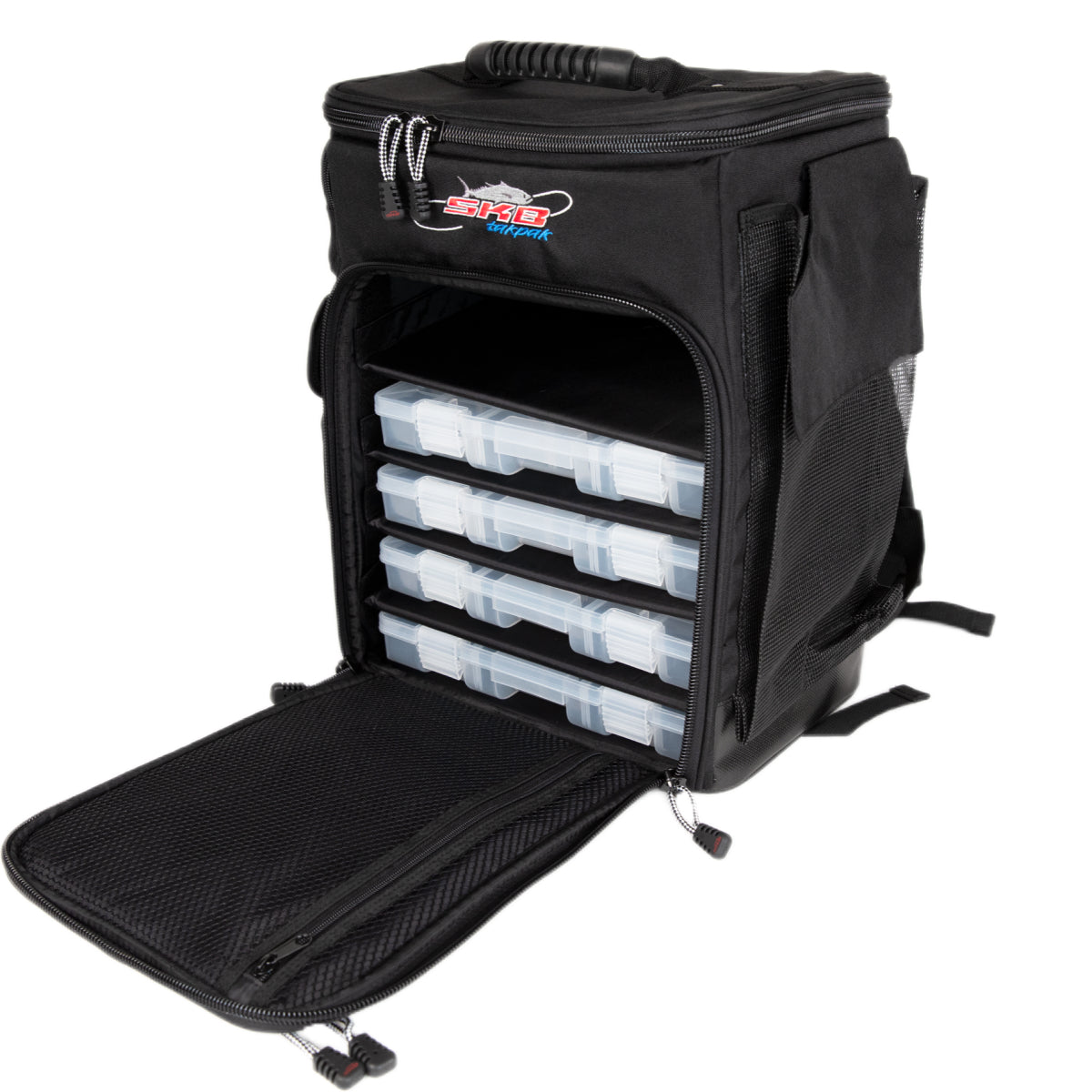 black meal prep backpack with compartments open