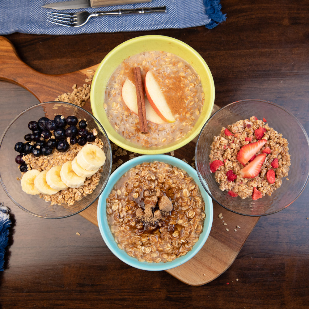 The Readywise Mixed Cereal & Granola Bucket with food prepared in bowls